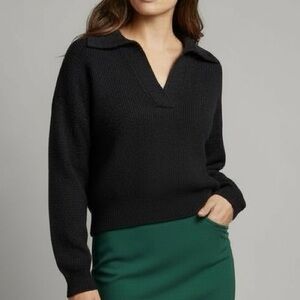 Wilfred Clara Polo Collar V-neck Sweater Women Small Black